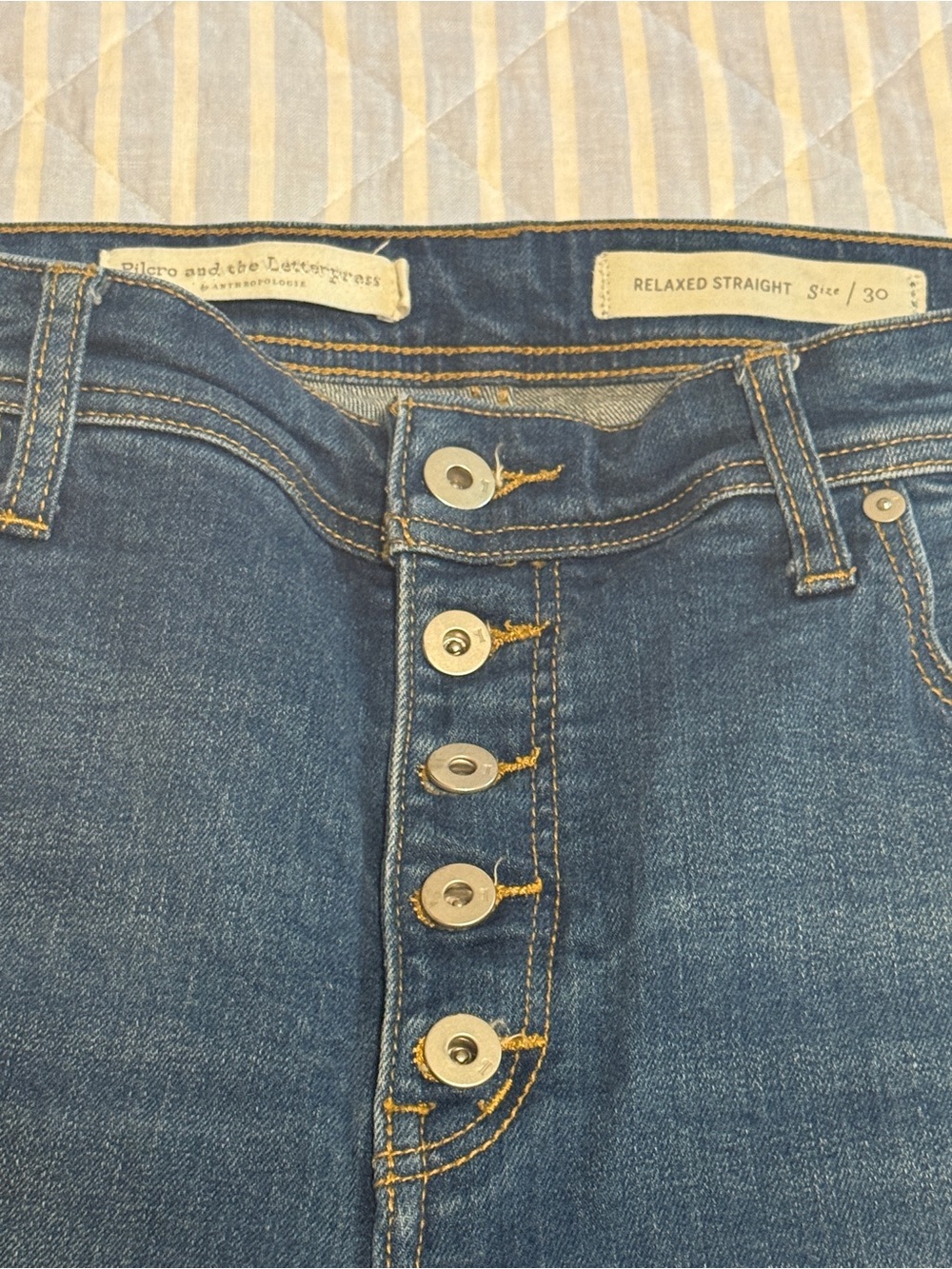 Pilcro and the Letterpress Mid-Blue Jeans with Orange Side Stripe - Picture 2 of 8